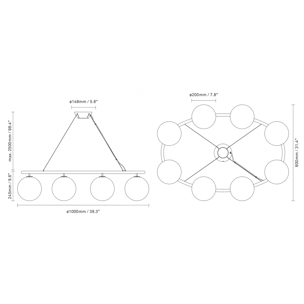 Nuura Miira 8 Light Oval Chandelier - Dark Bronze & Optic Clear Glass