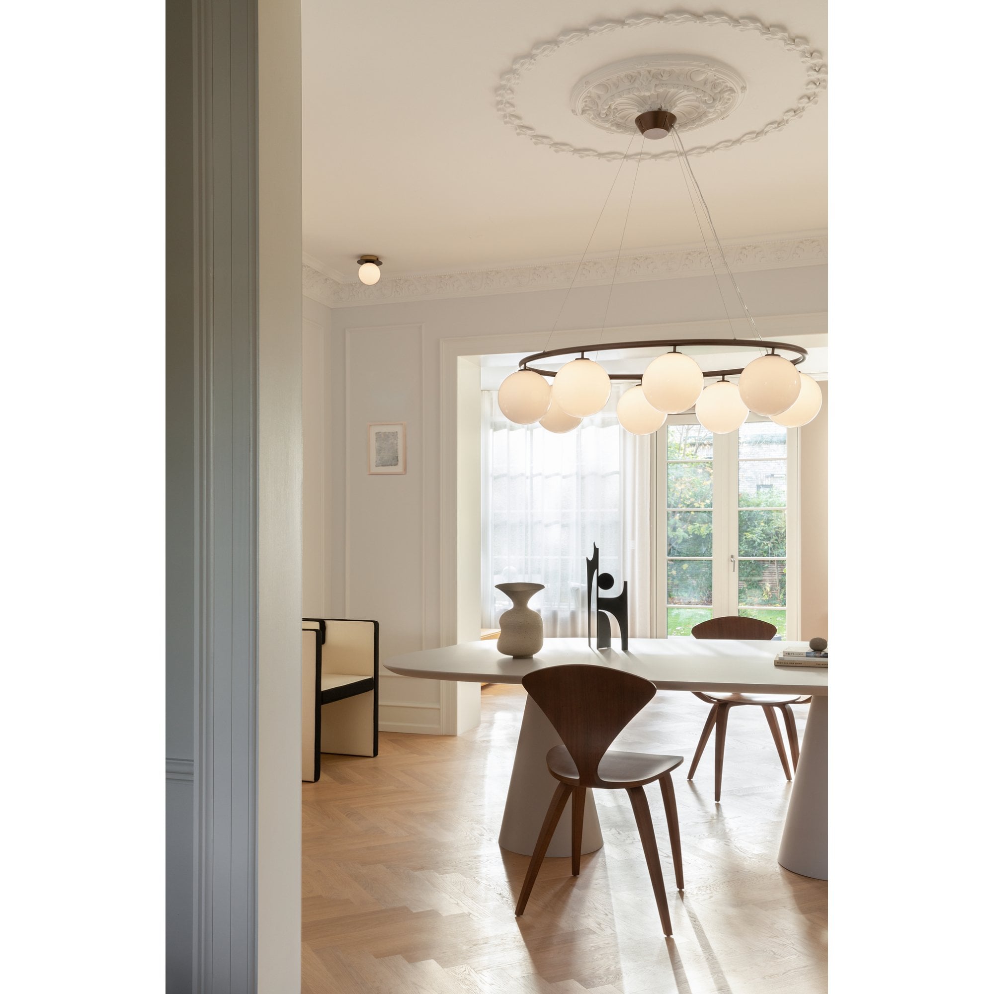 Nuura Miira 8 Light Oval Chandelier - Dark Bronze & Opal Glass