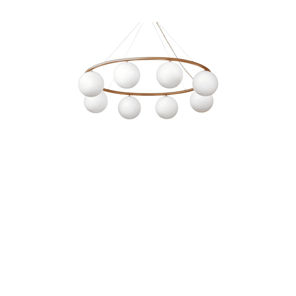 Nuura Miira 8 Light Oval Chandelier - Brass & Opal Glass