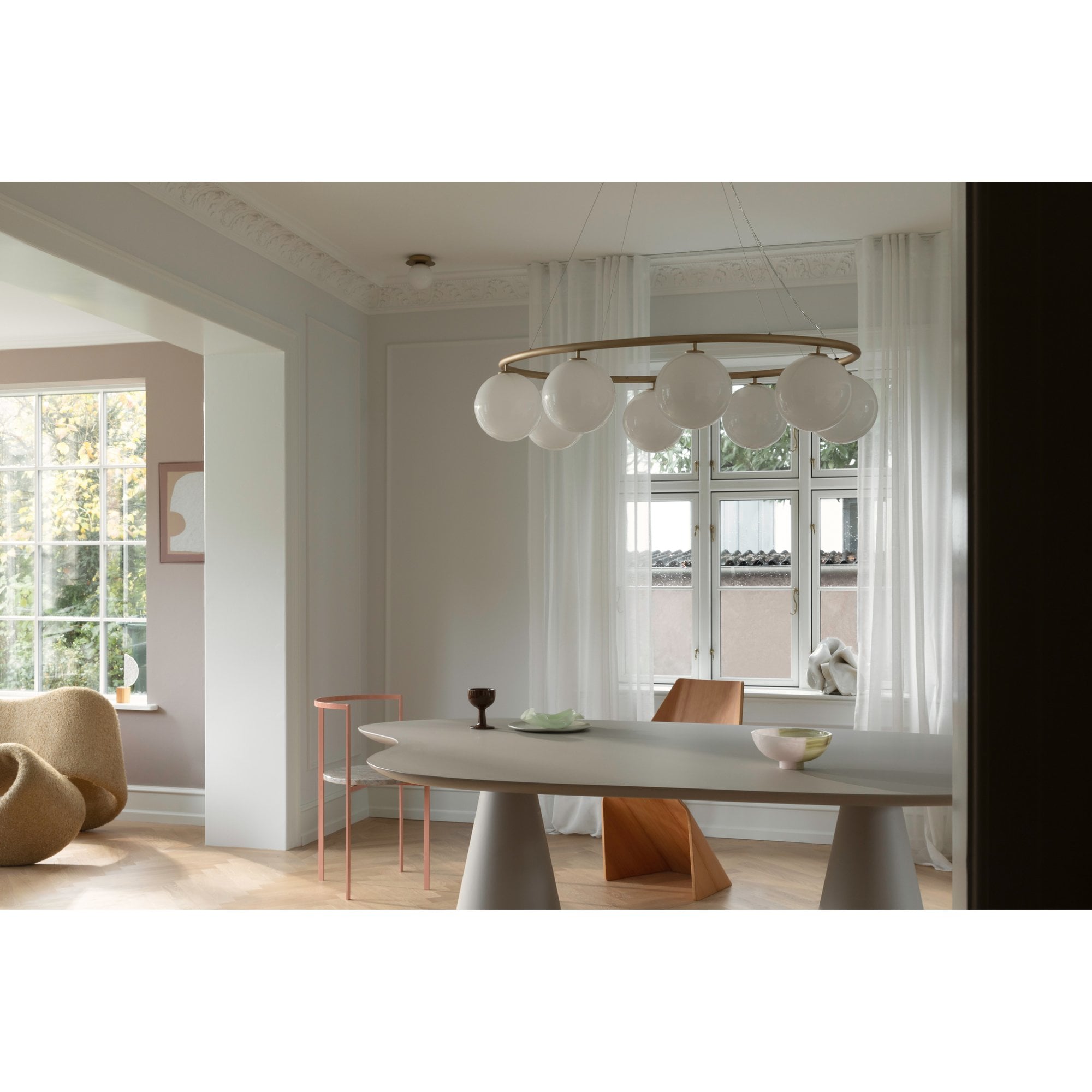 Nuura Miira 8 Light Oval Chandelier - Brass & Opal Glass