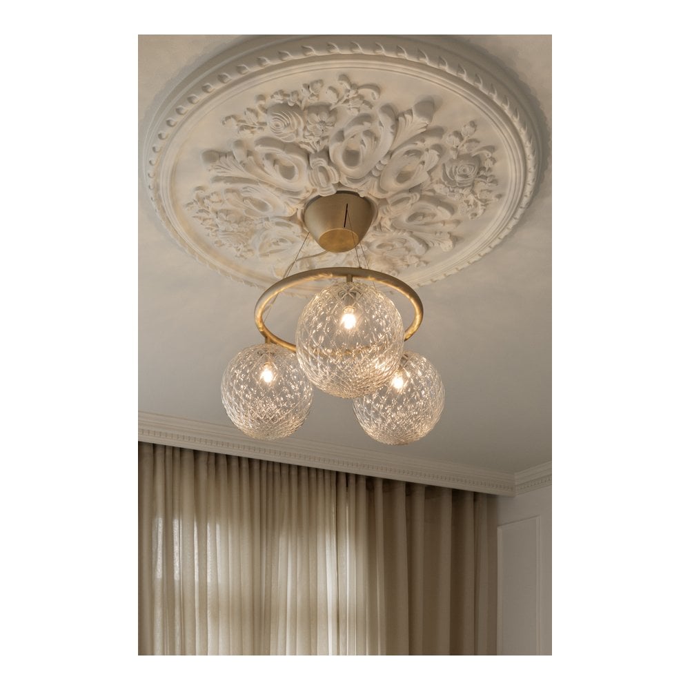 Nuura Miira 3 Light Circular Chandelier - Brass & Optic Clear Glass