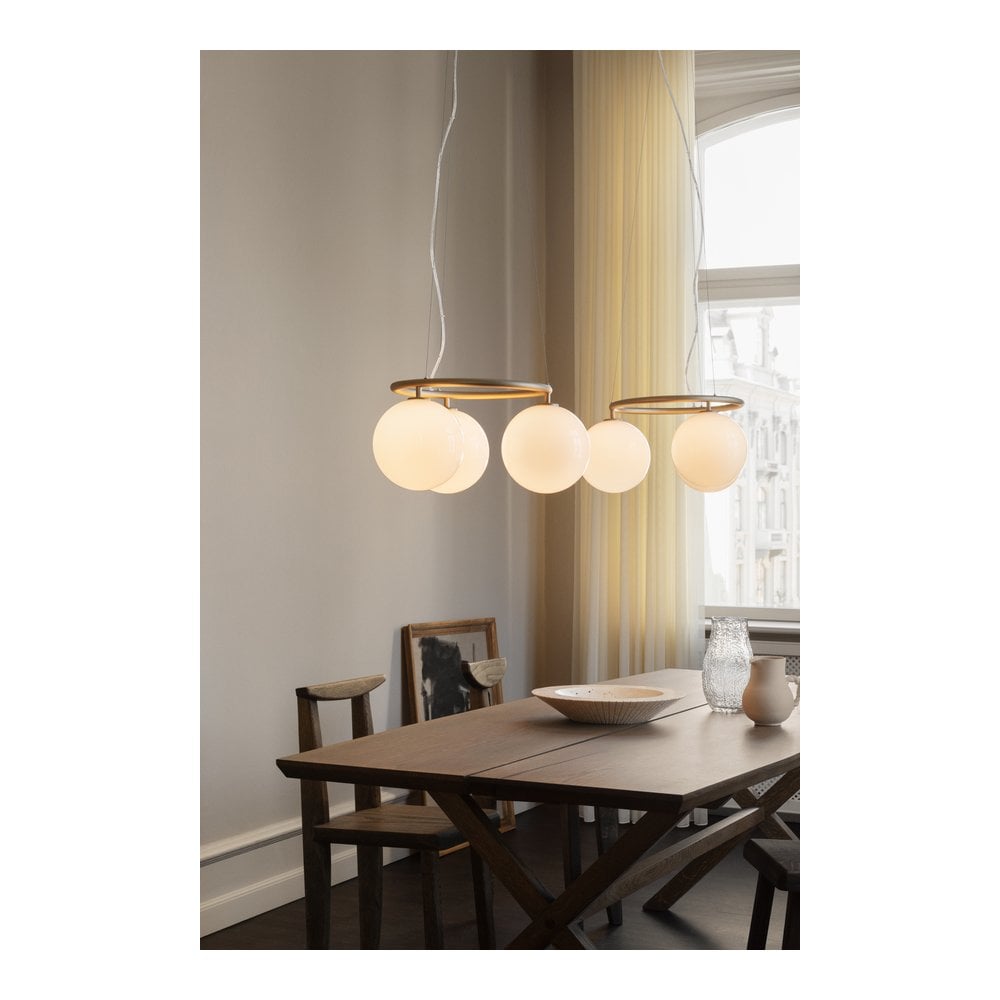Nuura Miira 3 Light Circular Chandelier - Brass & Opal Glass