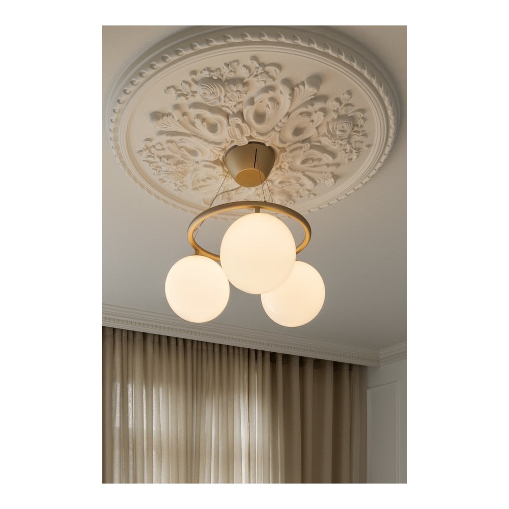 Nuura Miira 3 Light Circular Chandelier - Brass & Opal Glass
