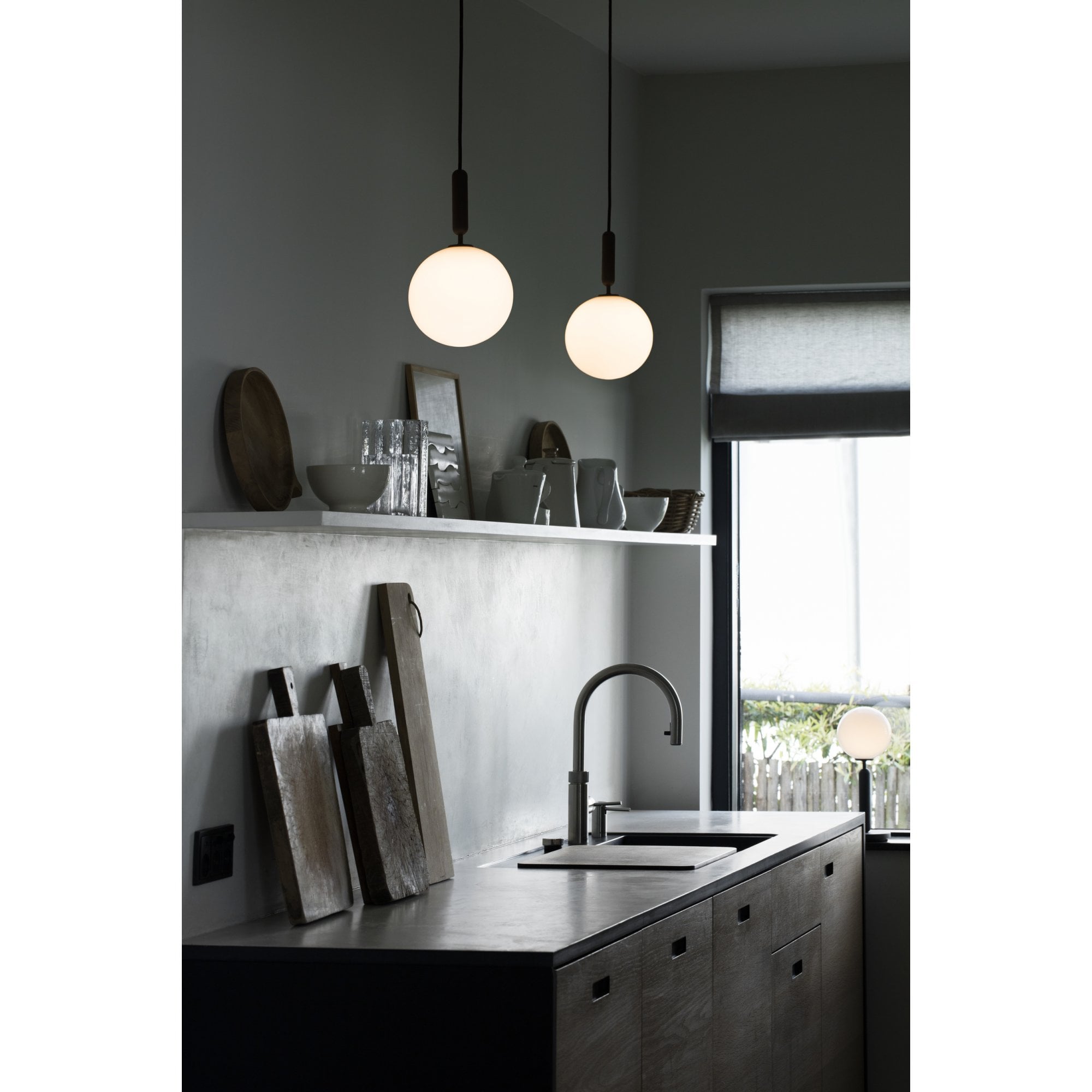 Nuura Miira Large 1 Light Pendant - Rock Grey & Opal Glass