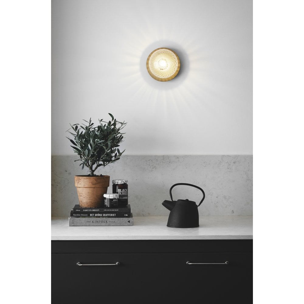 Nuura Liila 1 Light Medium IP44 Wall/Flush Light - Nordic Gold & Optic Clear Glass