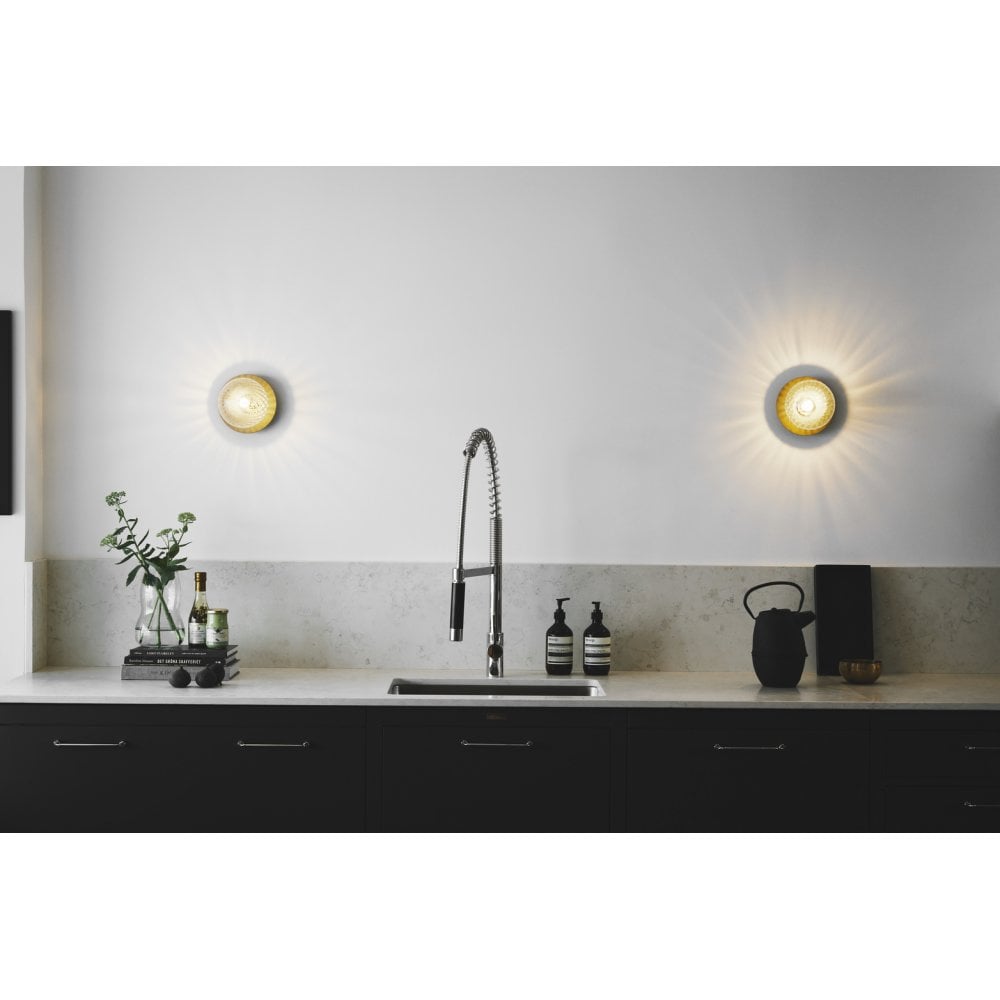 Nuura Liila 1 Light Medium IP44 Wall/Flush Light - Nordic Gold & Optic Clear Glass