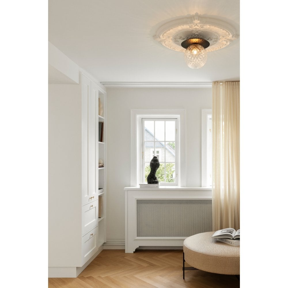 Nuura Liila 1 Light Large IP44 Wall/Flush Light - Black & Optic Clear Glass