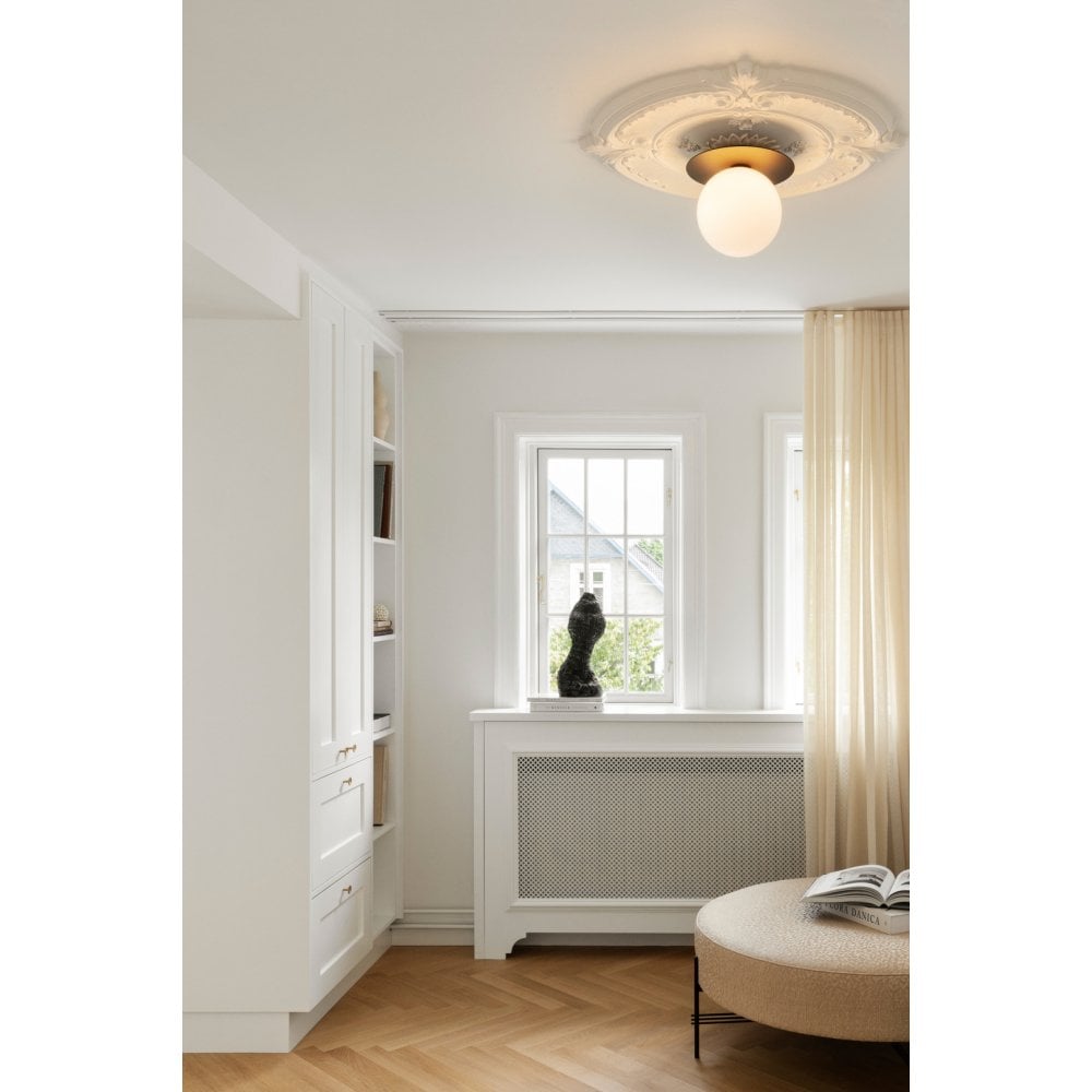 Nuura Liila 1 Light Large IP44 Wall/Flush Light - Dark Bronze & Opal Glass