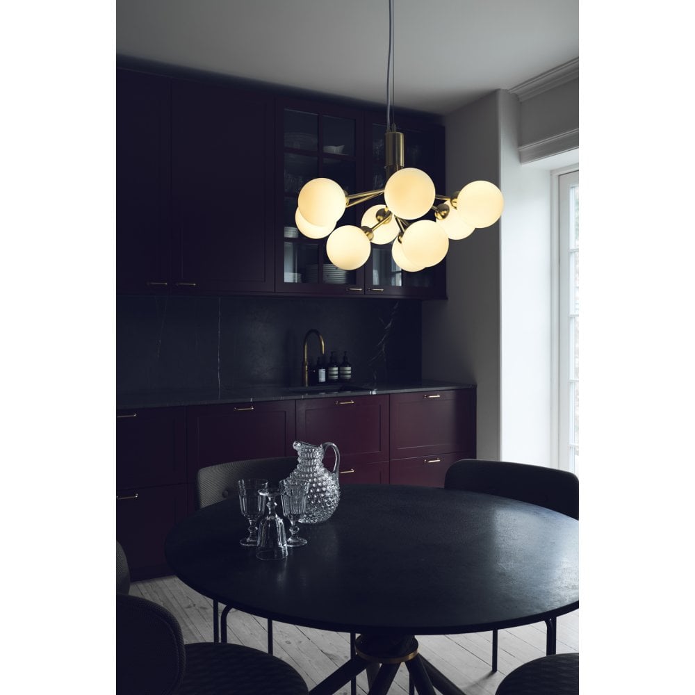 Nuura Apiales 9 Light Chandelier - Brushed Brass & Opal Glass