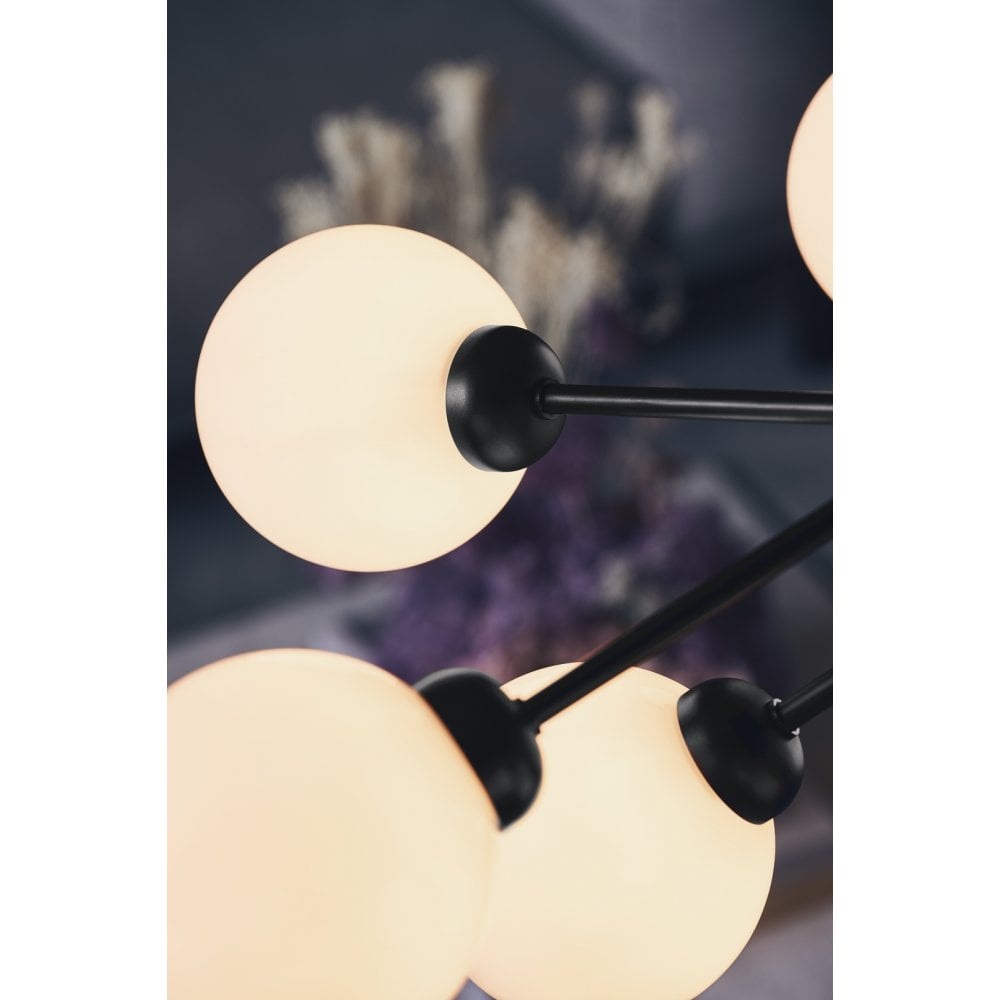 Nuura Apiales 9 Light Chandelier - Satin Black & Opal Glass