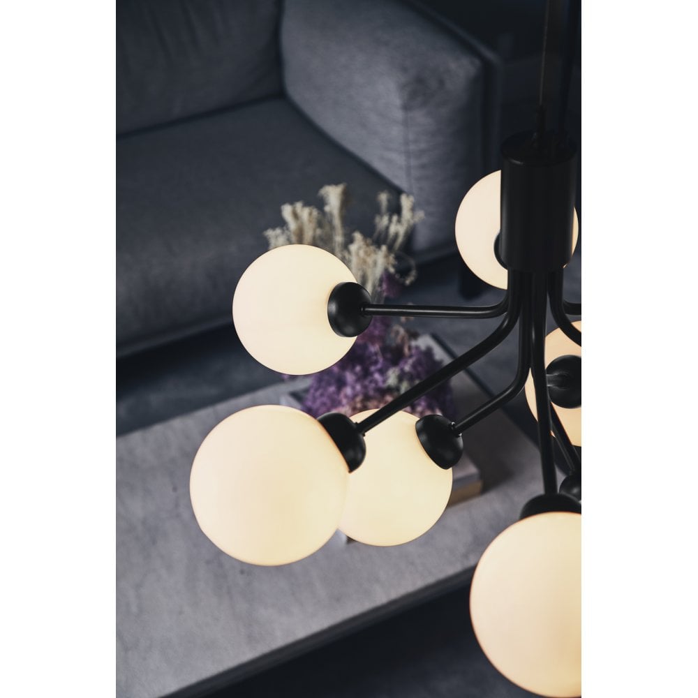Nuura Apiales 9 Light Chandelier - Satin Black & Opal Glass