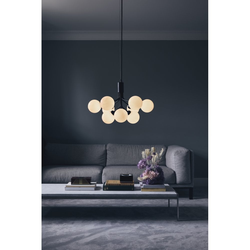 Nuura Apiales 9 Light Chandelier - Satin Black & Opal Glass