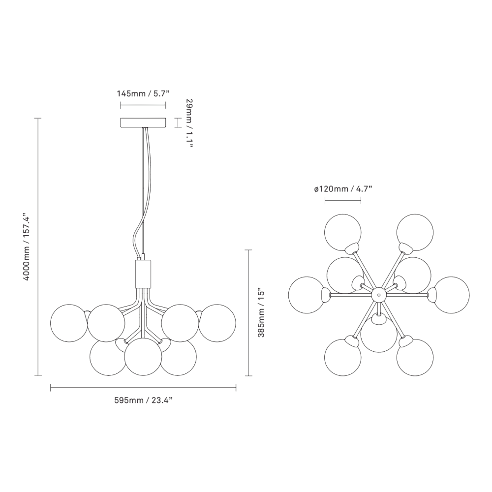 Nuura Apiales 9 Light Chandelier - Satin Black & Optic Smoked Glass