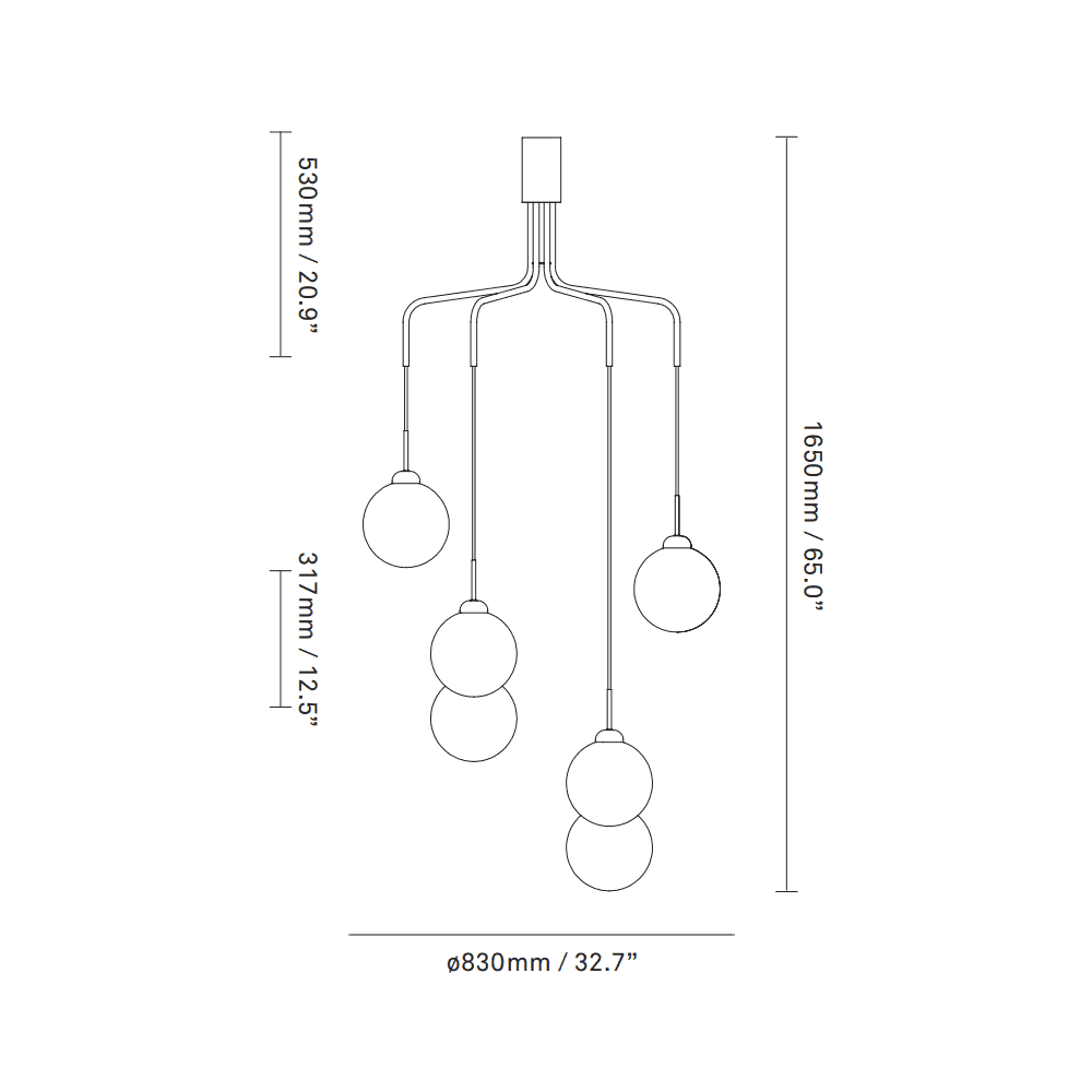 Nuura Apiales Cluster 6 Light Chandelier - Satin Black & Opal Glass