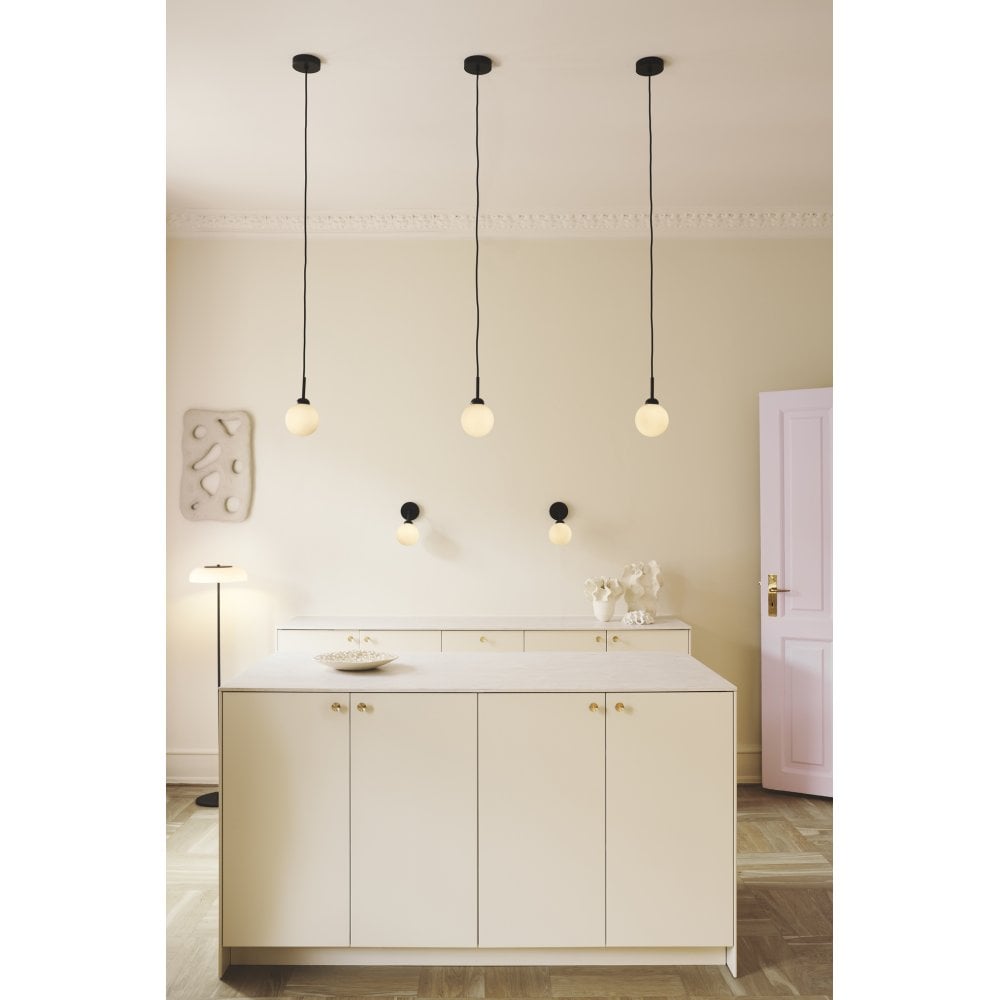 Nuura Apiales 1 Light Pendant - Satin Black & Opal Glass