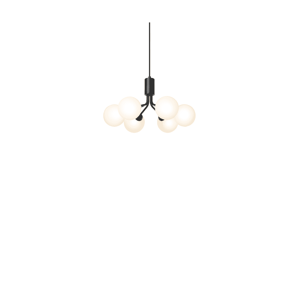 Nuura Apiales 6 Light Chandelier - Satin Black & Opal Glass