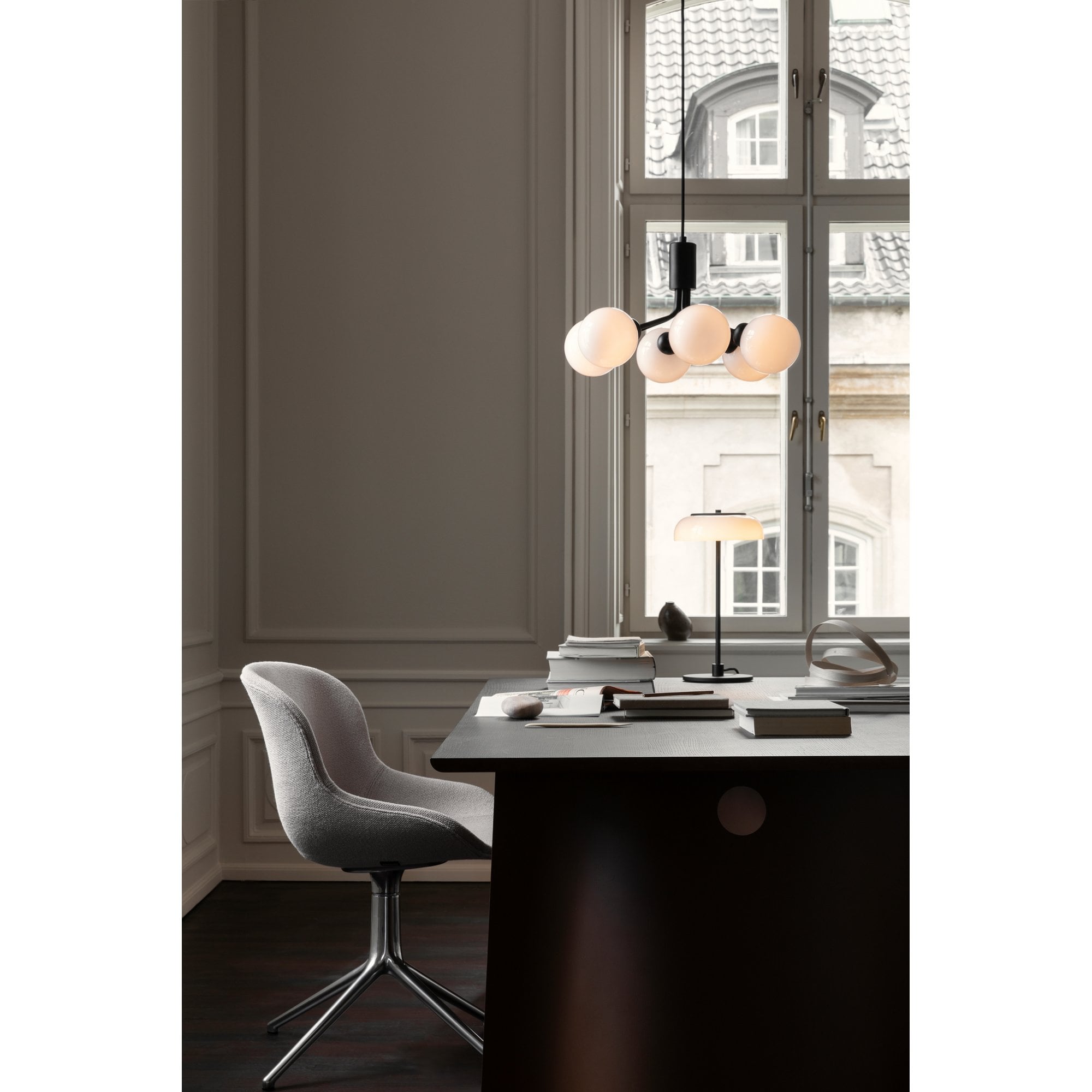 Nuura Apiales 6 Light Chandelier - Satin Black & Opal Glass