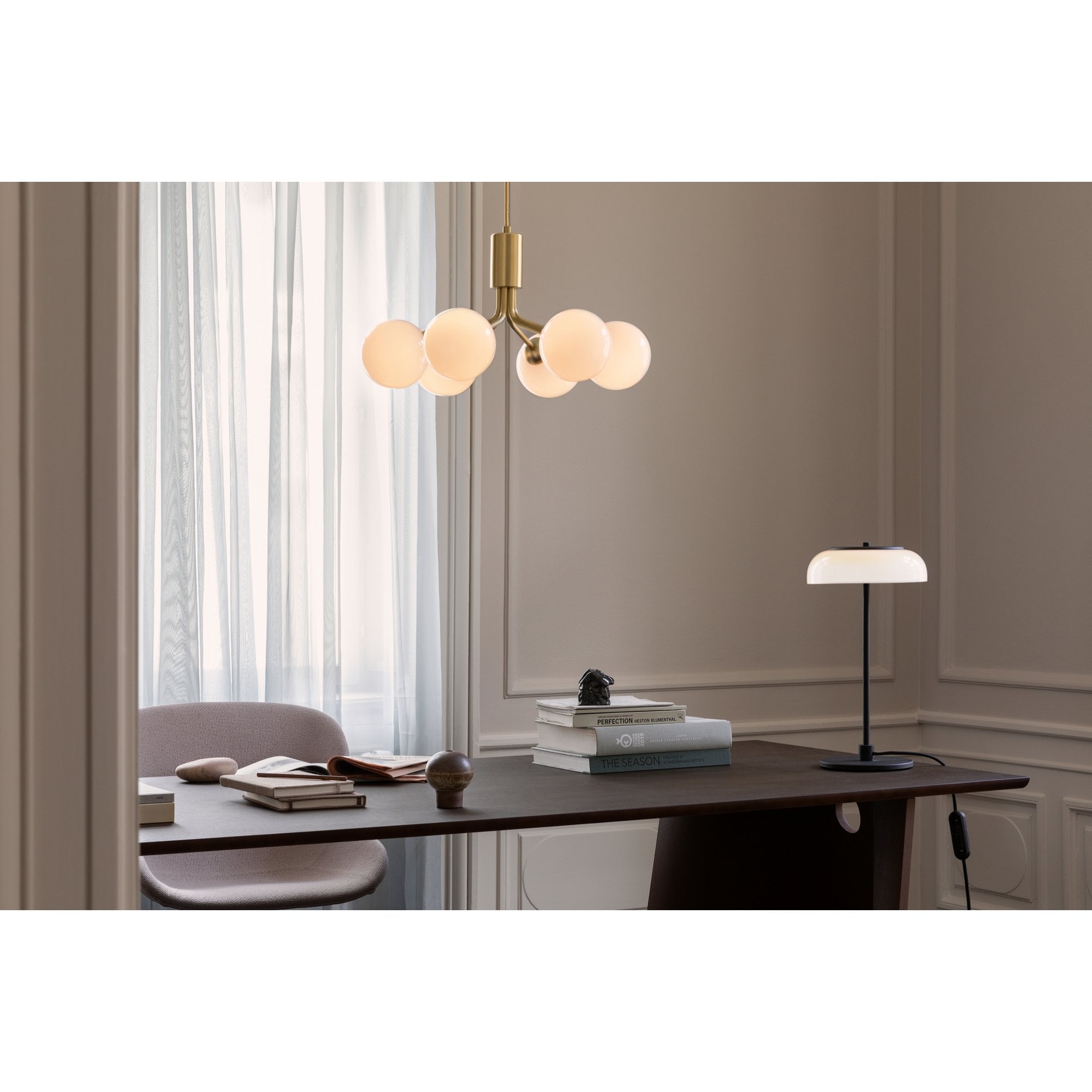 Nuura Apiales 6 Light Chandelier - Brushed Brass & Opal Glass