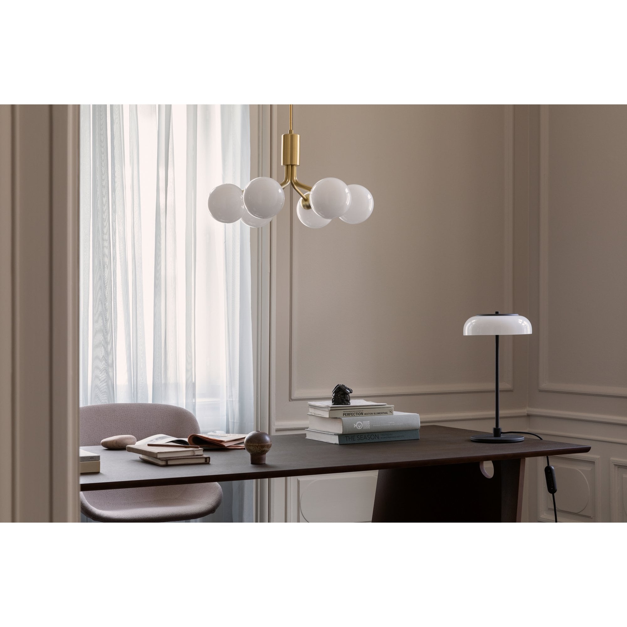 Nuura Apiales 6 Light Chandelier - Brushed Brass & Opal Glass