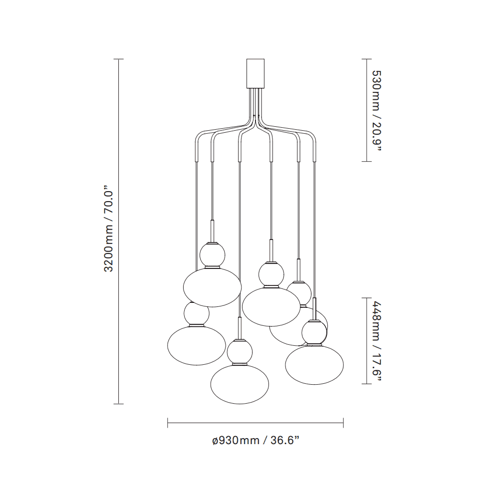 Nuura Rizzatto Cluster 6 Light Chandelier - Satin Brass & Opal Glass
