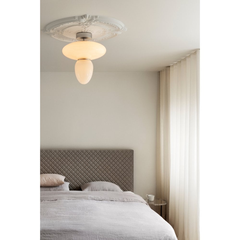 Nuura Rizzatto 42 Flush Light - Satin Silver & Opal Glass