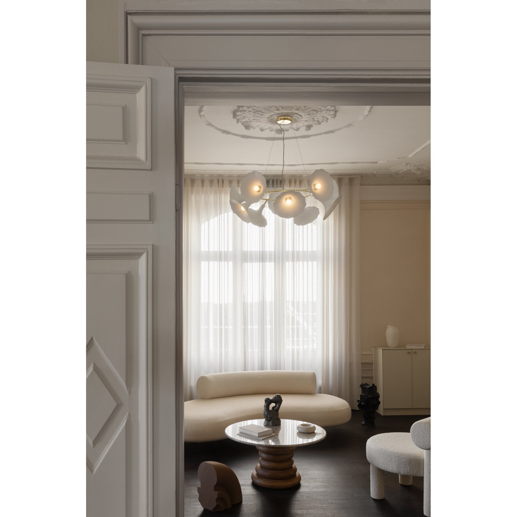 Nuura Petalii 10 Light Chandelier - White & Polished Brass
