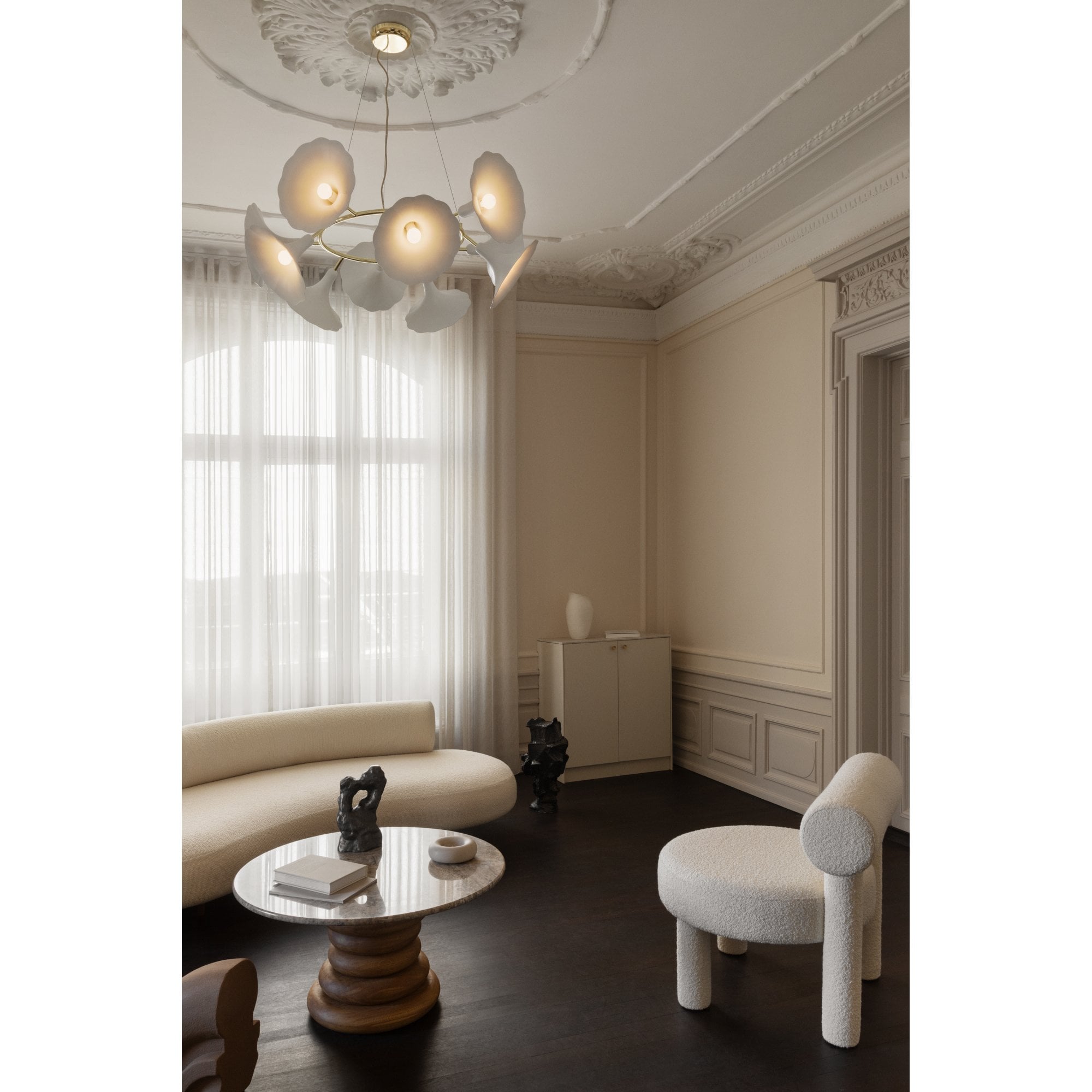 Nuura Petalii 10 Light Chandelier - White & Polished Brass