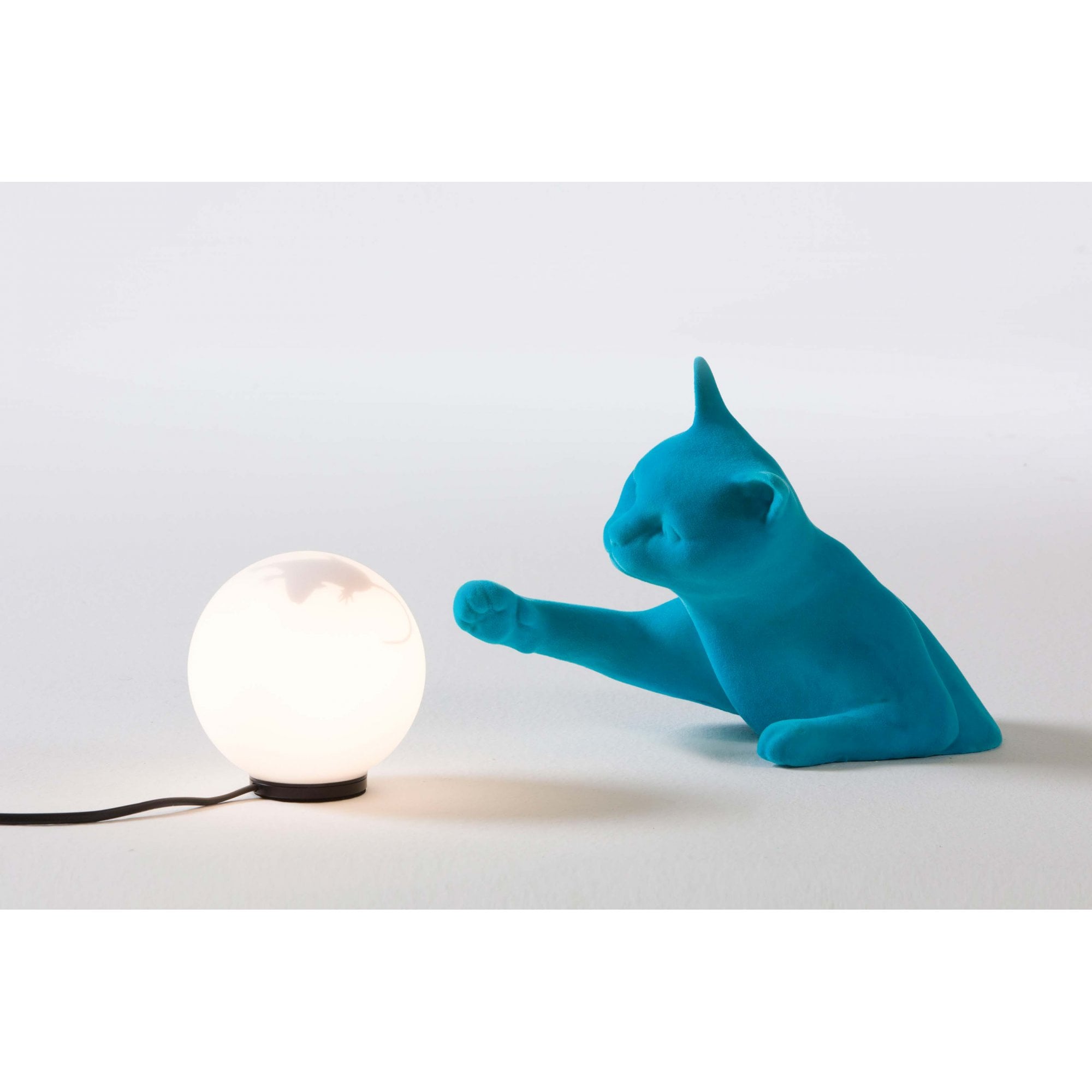 Karman Maoo Cat Table Lamp - Light Blue Velvet