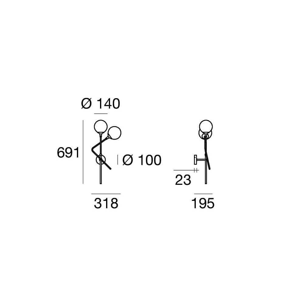 Stilnovo Galassia 2 Light Wall Light - Right - Gold & White Glass
