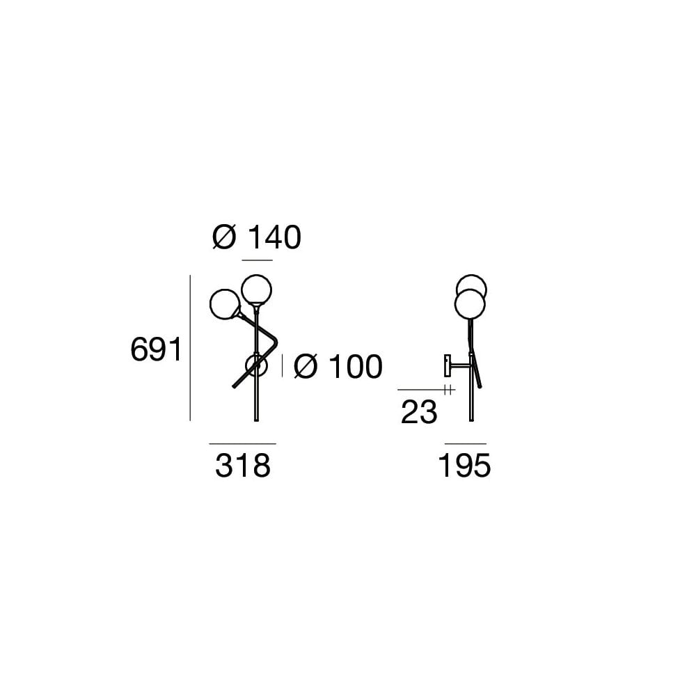 Stilnovo Galassia 2 Light Wall Light - Left - Gold & White Glass