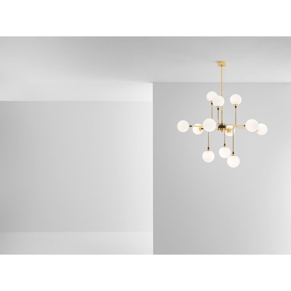 Stilnovo Galassia 12 Light Pendant - Gold & White Glass