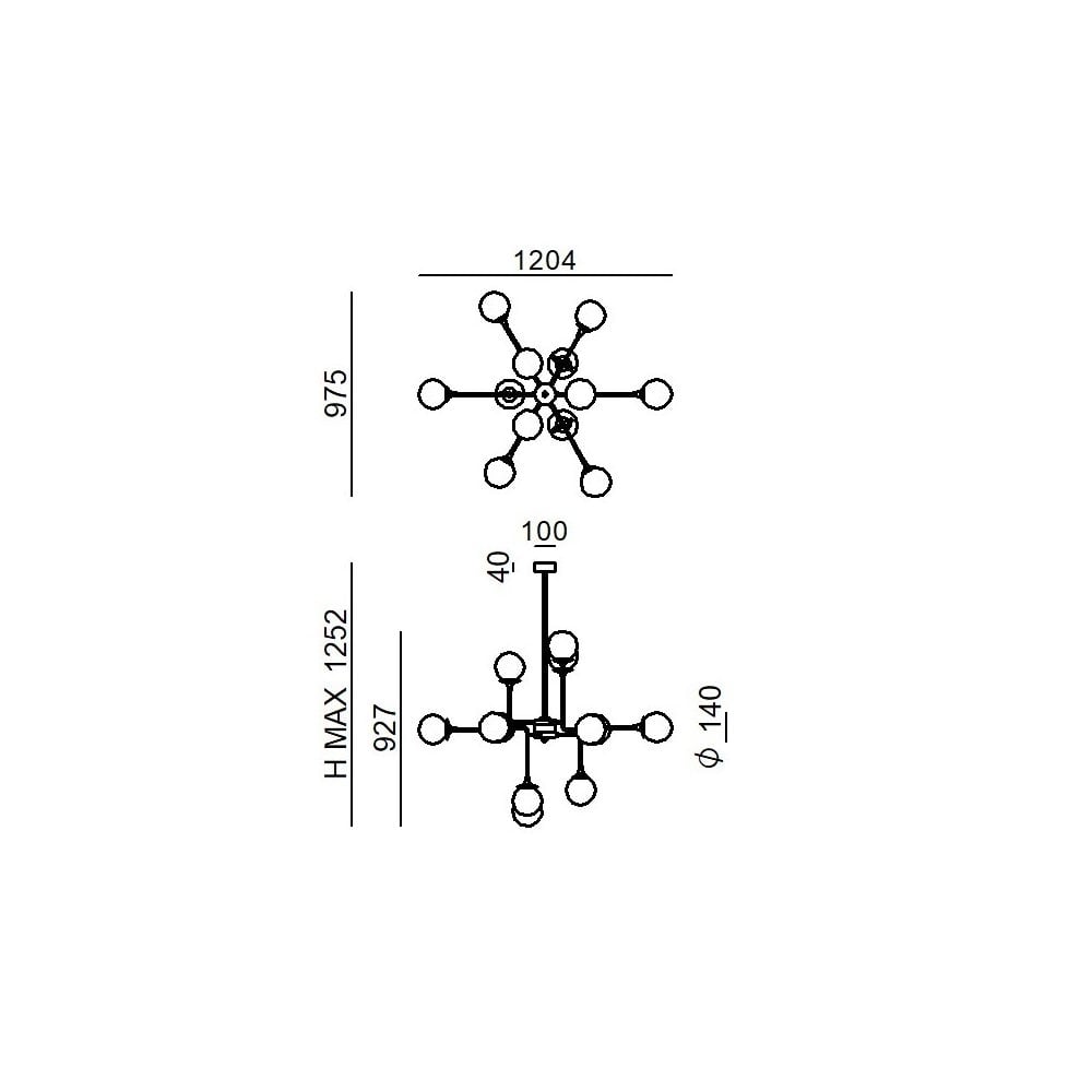 Stilnovo Galassia 12 Light Pendant - Gold & White Glass
