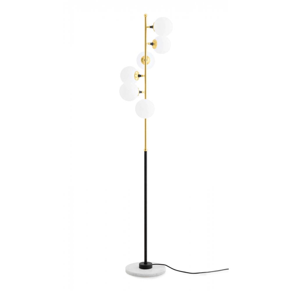 Stilnovo Galassia 6 Light Floor Lamp - Gold, White Glass & Marble Base