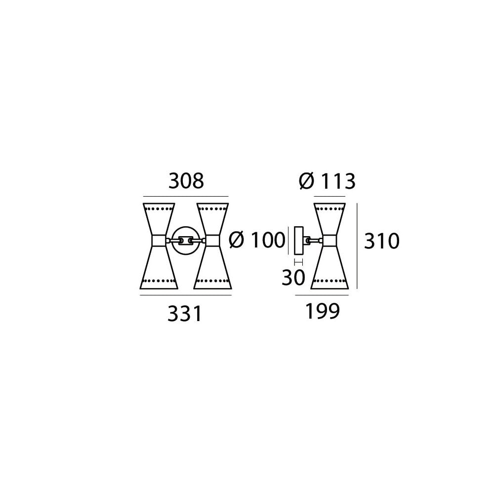 Stilnovo Megafono 2 Arm Wall Light - Gold & Ivory