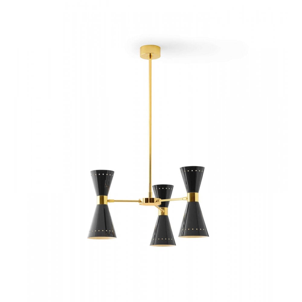 Stilnovo Megafono 3 Arm Pendant Chandelier - Gold & Black