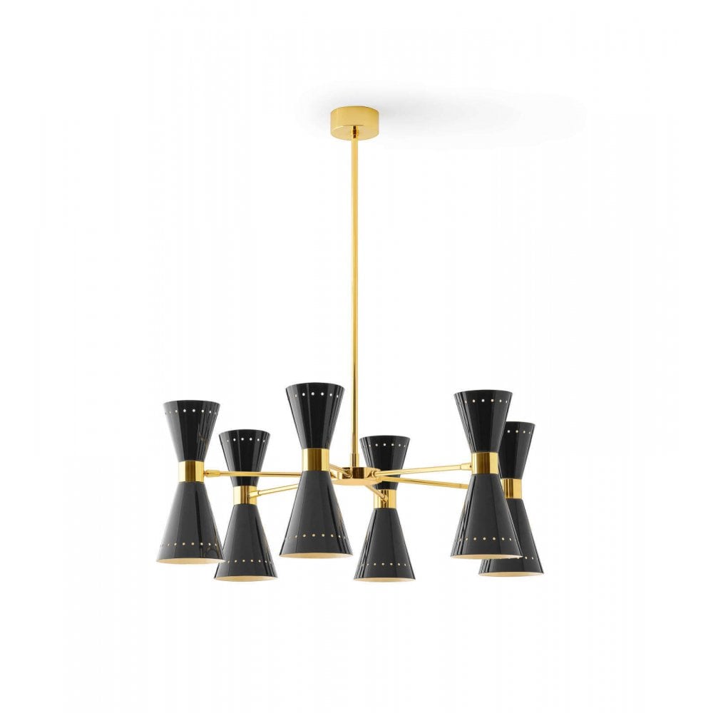 Stilnovo Megafono 6 Arm Pendant Chandelier - Gold & Black