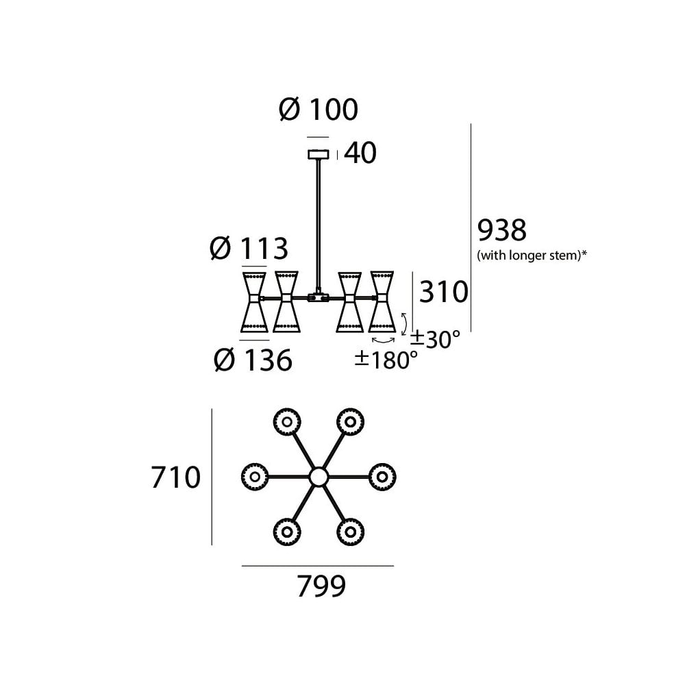 Stilnovo Megafono 6 Arm Pendant Chandelier - Gold & Black