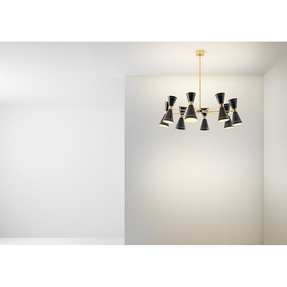 Stilnovo Megafono 8 Arm Pendant Chandelier - Gold & Black
