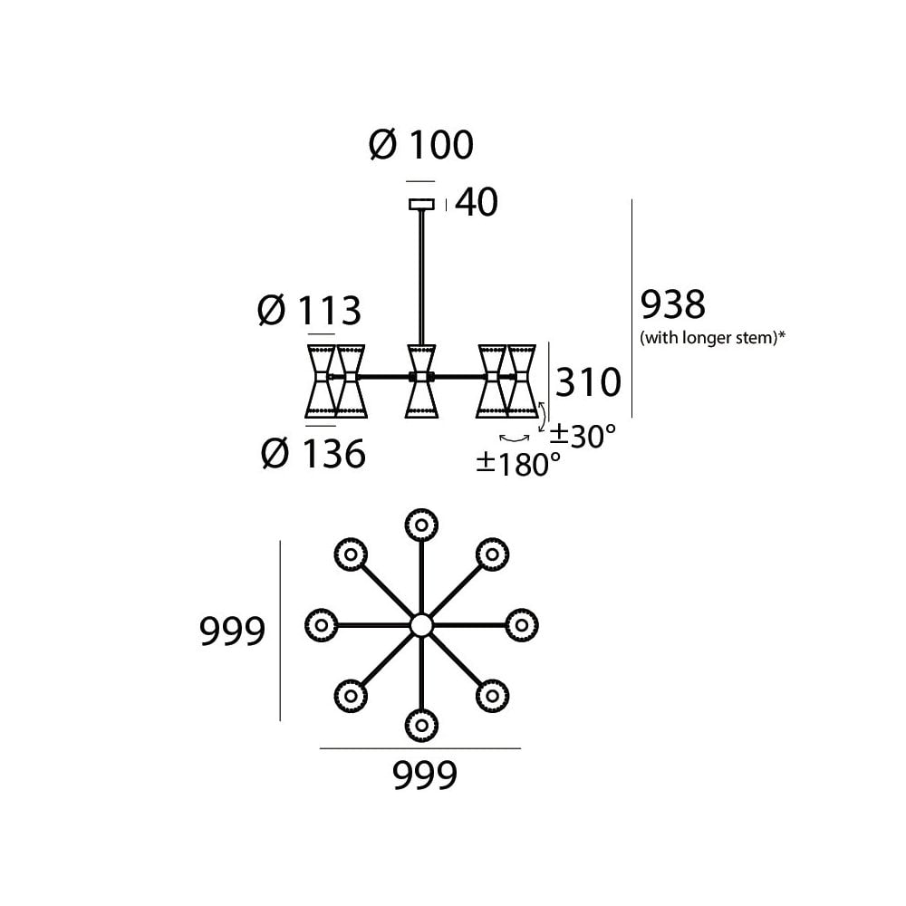 Stilnovo Megafono 8 Arm Pendant Chandelier - Gold & Black