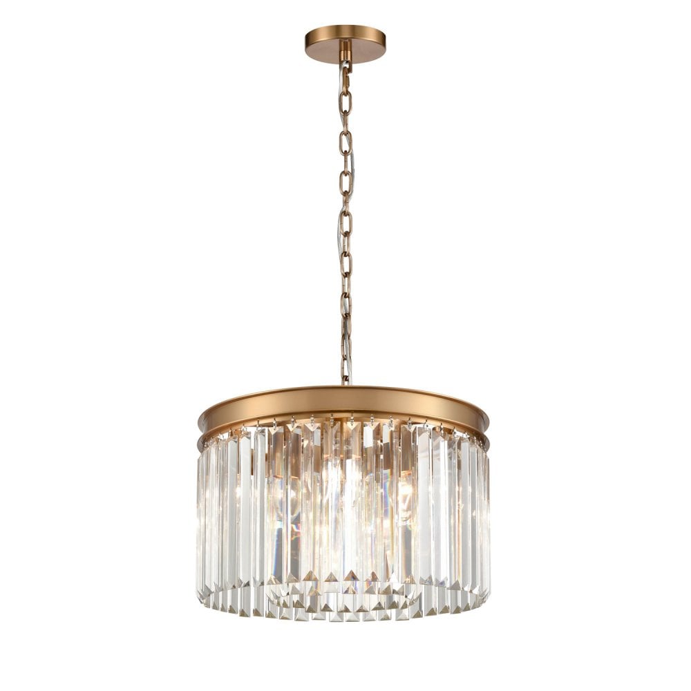 Franklite Perdita 5 Light Pendant - Brushed Brass & Crystal Glass