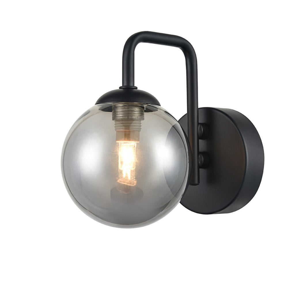 Franklite Prophecy 1 Light Wall Bracket Light - Black & Smoked Glass