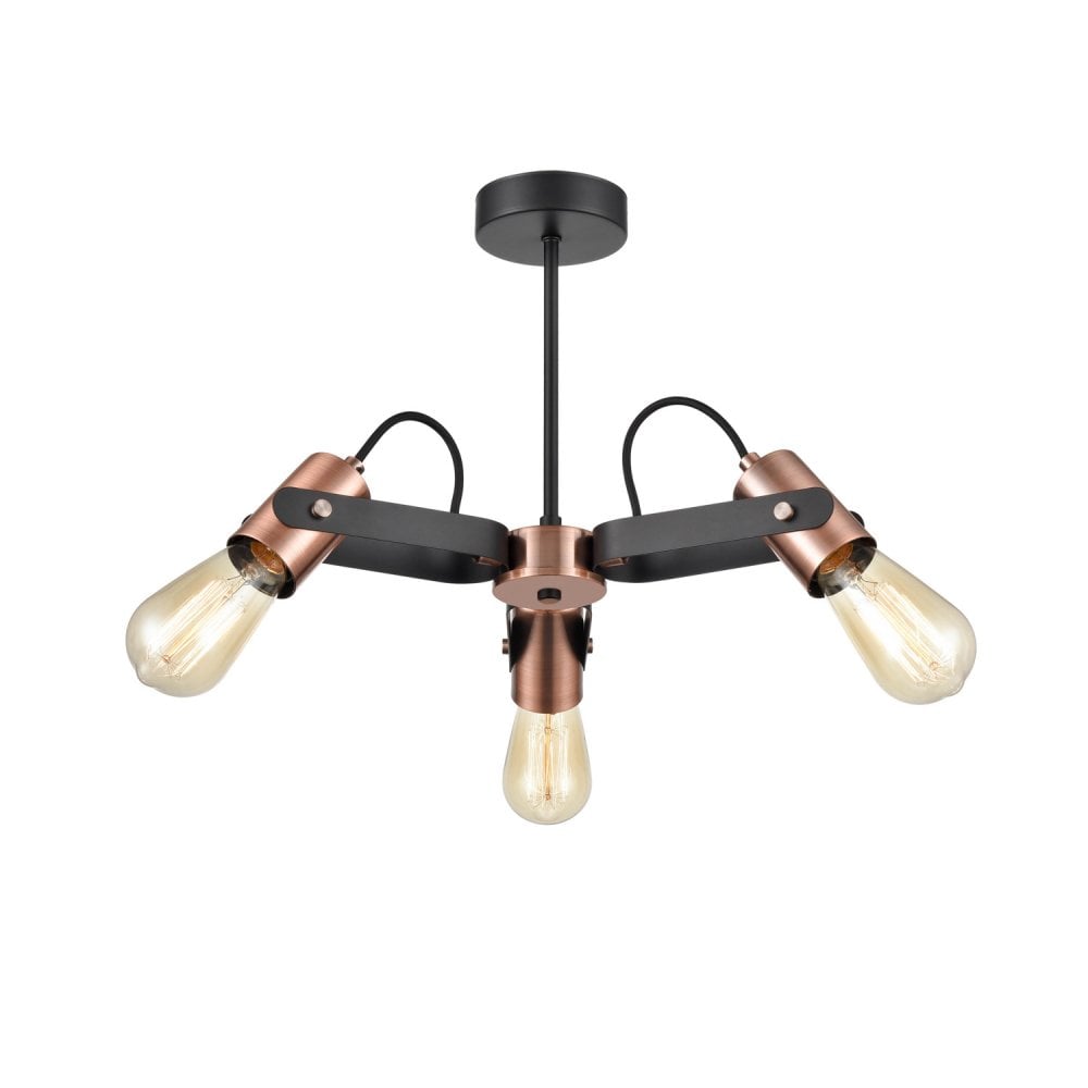 Franklite Debut 3 Light Semi-Flush Fitting - Black & Copper