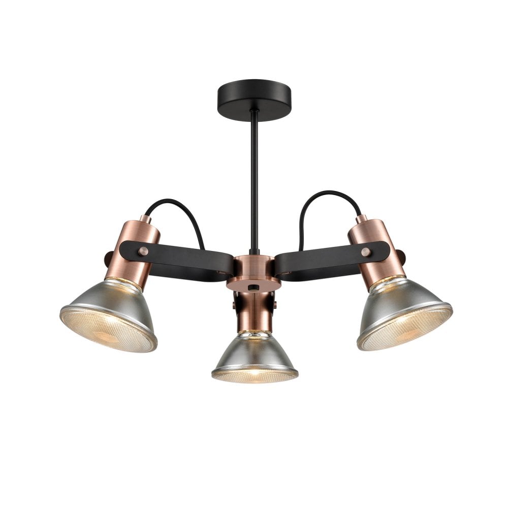 Franklite Debut 3 Light Semi-Flush Fitting - Black & Copper