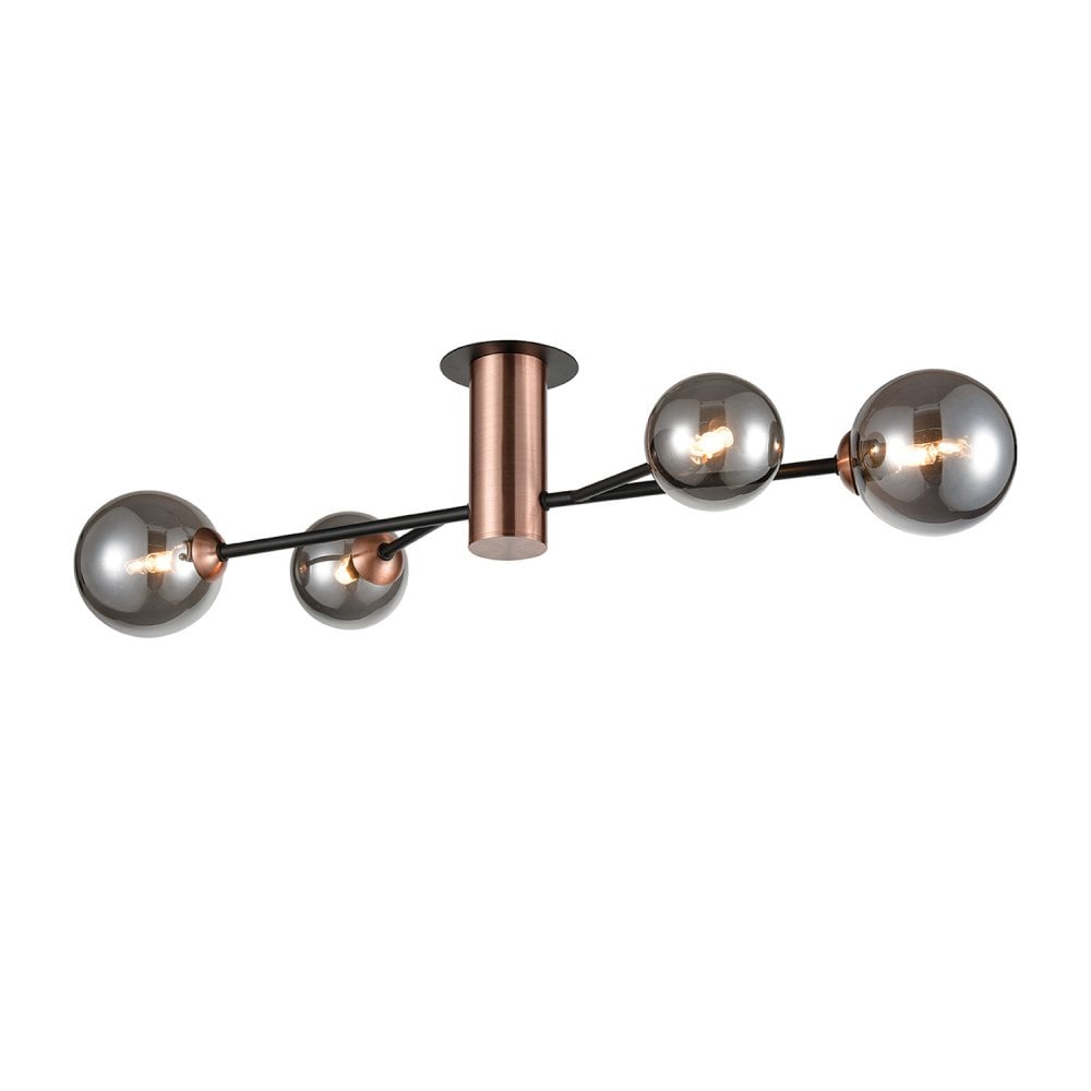 Franklite Solstice 4 Light Flush Fitting - Copper & Smoked Glass