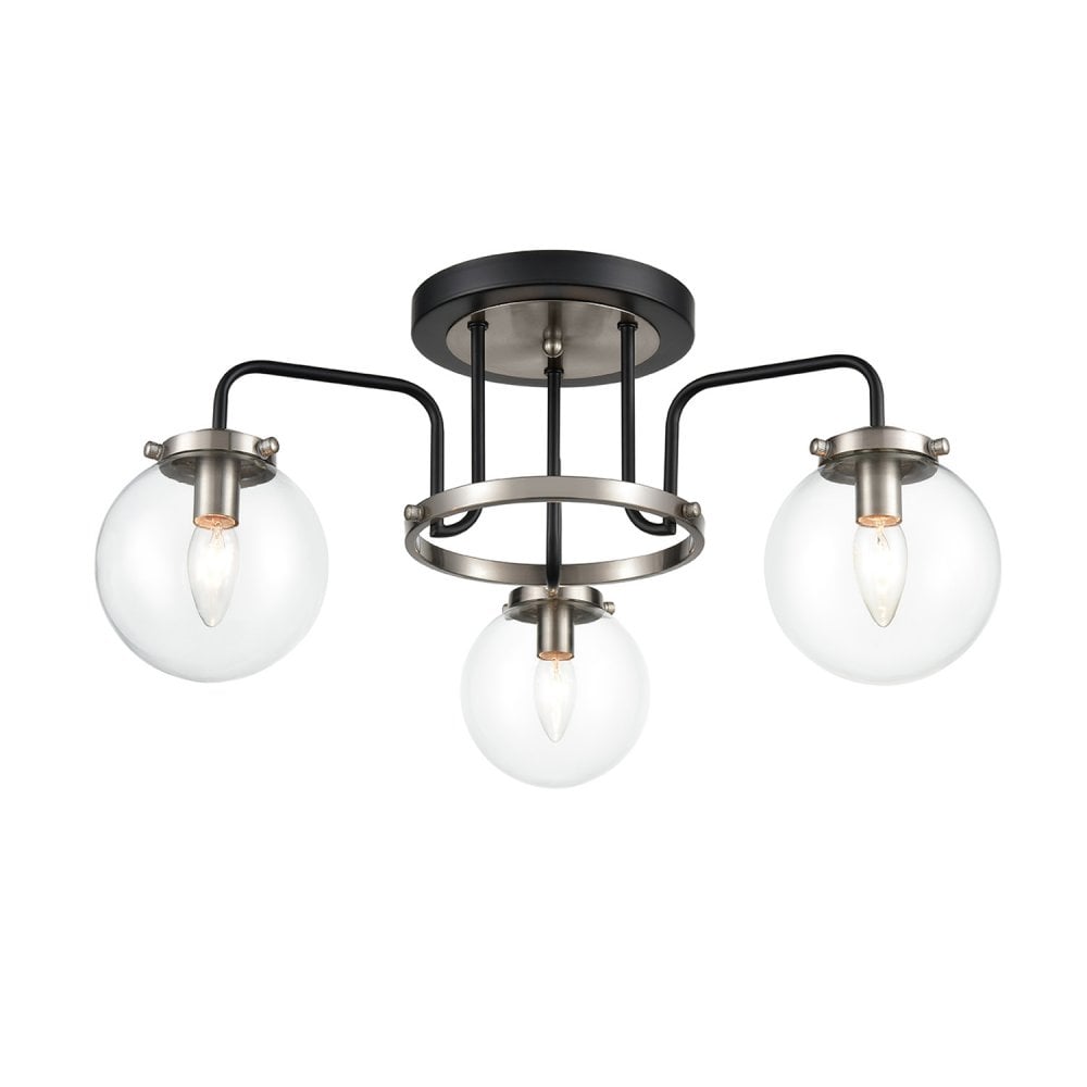 Franklite Lithos 3 Light Flush Fitting - Matt Black & Satin Nickel