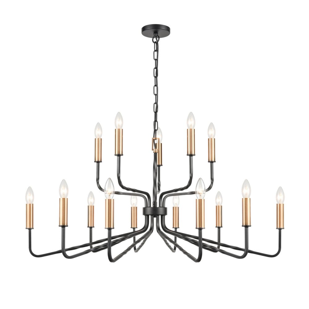 Franklite Kasteel 15 Light Chandelier - Antique Bronze with Brushed Brass Accents