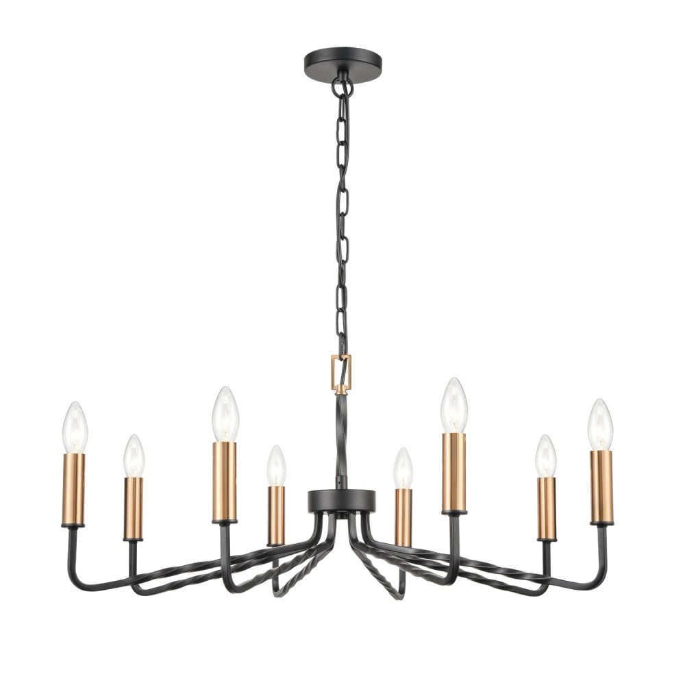 Franklite Kasteel 8 Light Pendant Chandelier - Antique Bronze with Brushed Brass Accents