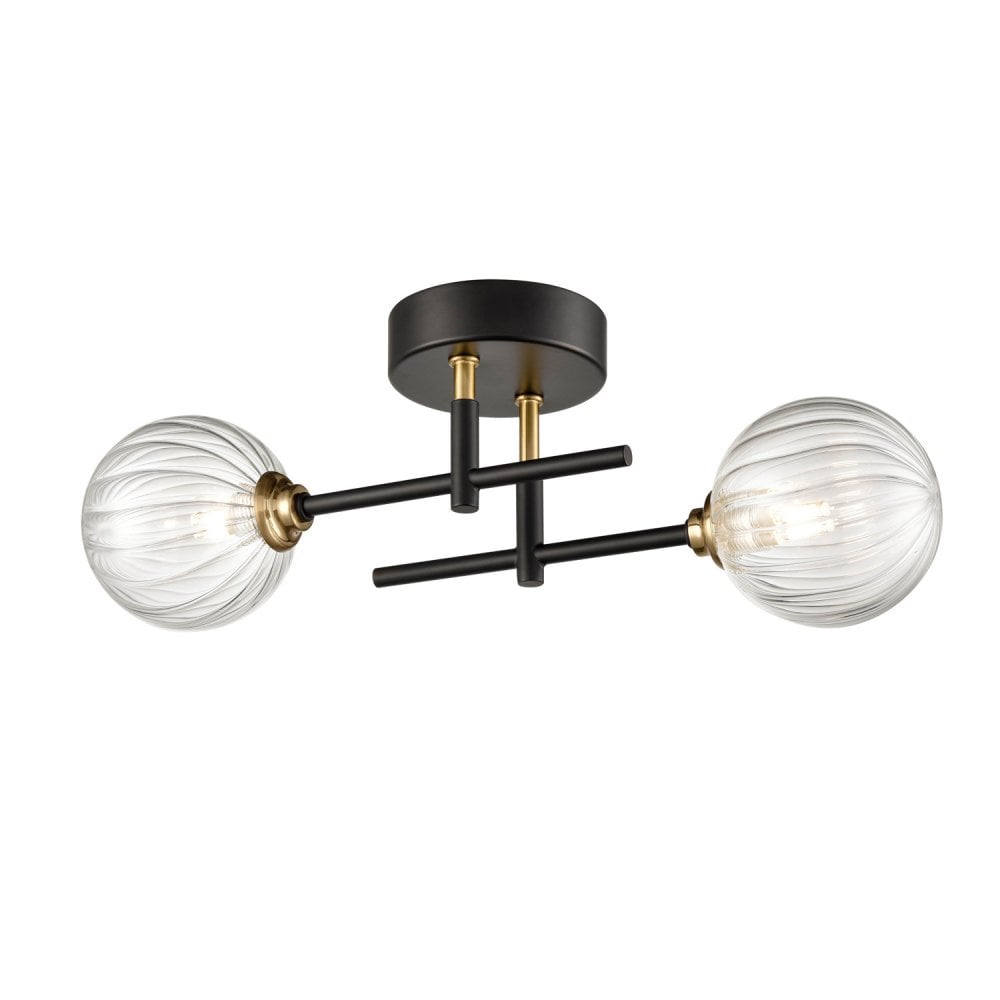 Franklite Abstraction 2 Light Wall/Flush Fitting - Matt Black & Brushed Brass
