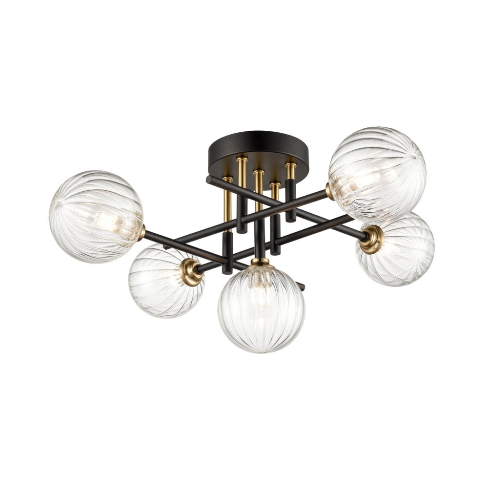 Franklite Abstraction 5 Light Flush Fitting - Matt Black & Brushed Brass