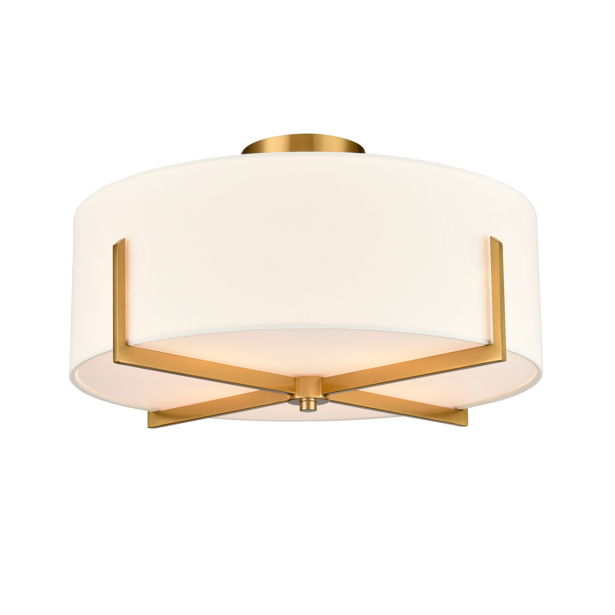Franklite Clifton 4 Light Flush Fitting - Aged Brass & Cream